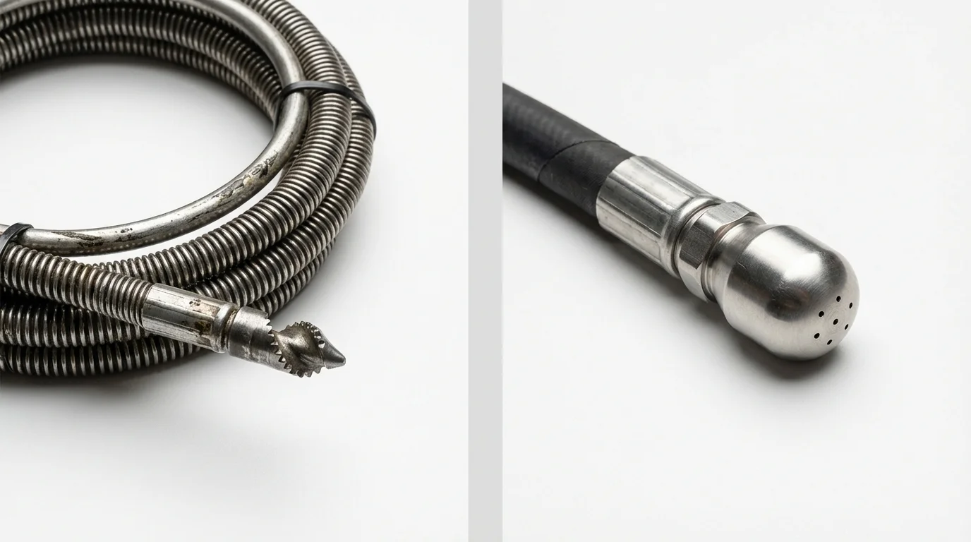 Drain snake cable and hydro jetting nozzle used for drain cleaning in Olathe, CO