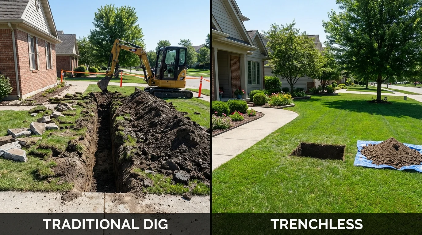 Trenchless sewer repair with minimal yard damage versus traditional excavation in Olathe, CO